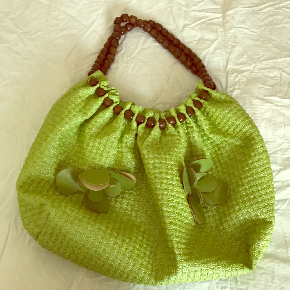 Lime Green & Brown Beads Purse Boho Bag